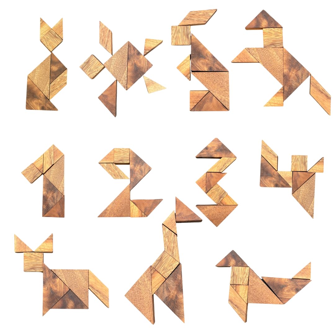 Premium Tangram Board Set - 7-Piece Adult Geometry Puzzle, Executive Desk Brain Teaser, Minimalist Display Tray, Luxury Gift for Men & Women