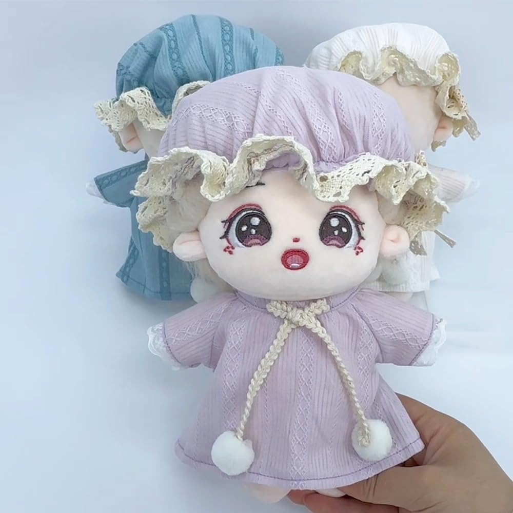 niannyyhouse 20cm Plush Doll Clothes Pajama Suit Hat Dress 8in Doll Accessories Dress Up (Pink-Purple)