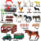 Mini Toy Barn Farm Toys Playset, 66PCS Plastic Farm Animals Figurines and Fence Farm Playset, Farm Figures Farmer Vehicle Toy Truck with Trailer