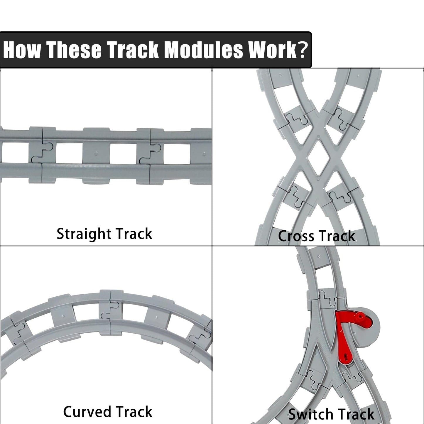 Koowants 47-Piece Train Track Set,Classic Railway Track with 30 Curved Tracks,14 Straight Tracks,2 Switch and 1 crossoverTracks-Compatible with All