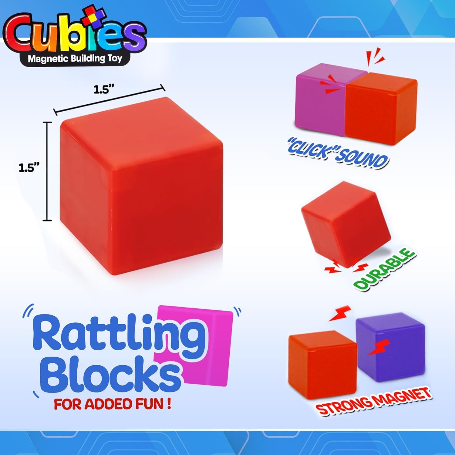 Playmags Magnetic Cubes Building Toy, 64pc 1.5 Inch Magnet Blocks, STEM Toys for Toddlers & Kids, Preschool Educational Sensory Construction Toy