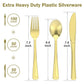 Dealusy 200 Count Heavy Duty Gold Plastic Silverware, 100 Forks, 50 Spoons, 50 Knives, BPA-Free, Heat Resistant, Disposable Plastic Utensils Set