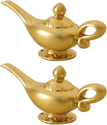 2Pcs Gold 1/12 Miniature Aladdin Genie Lamp Decoration Accessories?Genie Lamp?Dollhouse DIY Accessories?Dollhouse Decor Shooting Props