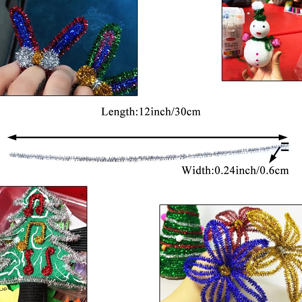 HAHIYO 12inches*6mm Silver 70PCs Pipe Cleaner Craft Chenille Stem Extra Long Chenille Cleaner Pipe Stem Stable&Soft Craft Supplies Set for Creative