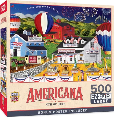 MasterPieces - 500 Piece Jigsaw Puzzle, Large EZ Grip Shapes, 4th of July, Fun for Adults, Seniors, Family, Kids, 19.25" x 26.75"