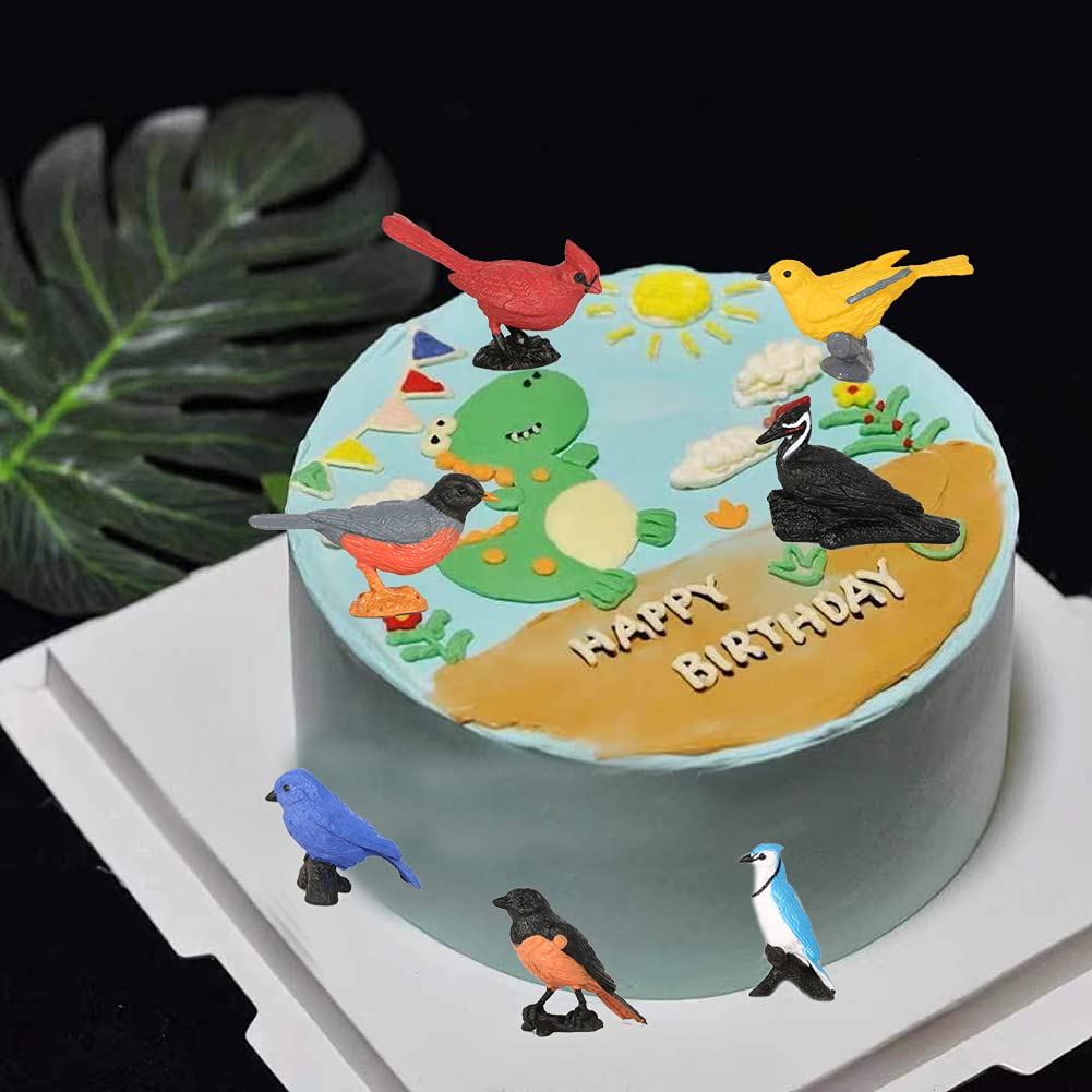 Morofme Mini Bird Figurine Birds Cake Topper 7pcs Miniature Birds Animal Figure Robin Cardinal Figurines Oriole Bird Cake Decorations for Birthday