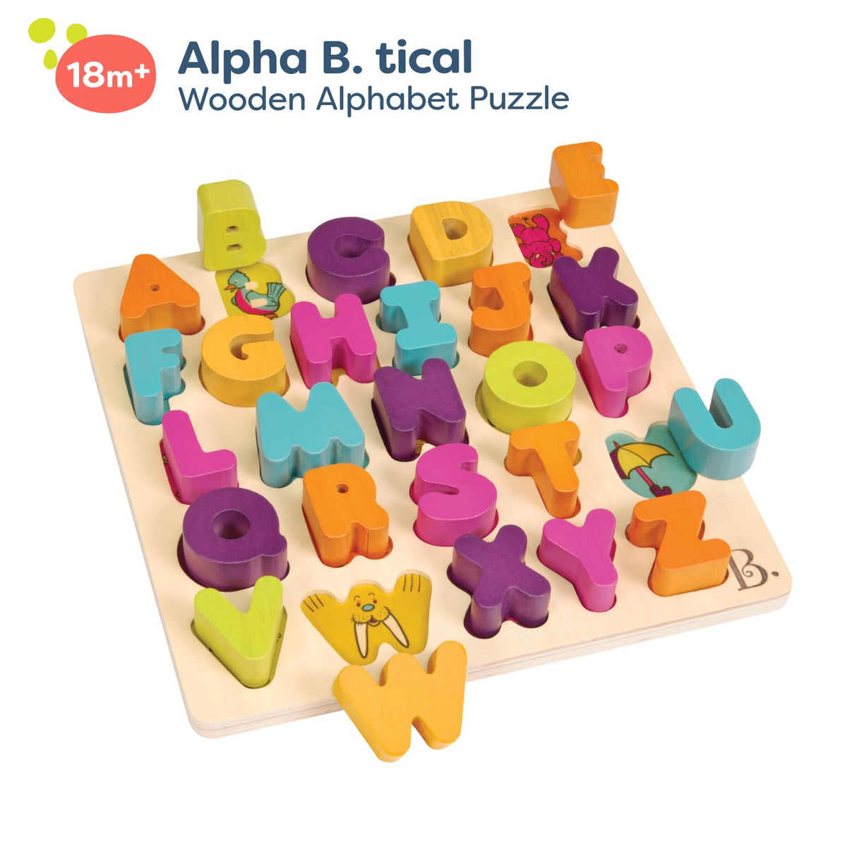 B. toys - Alpha B. Tical - Wooden Alphabet Puzzle - 26 Letter Pieces - Chunky Wooden Puzzle - Educational Toys for Toddlers, Kids - 18+ Months