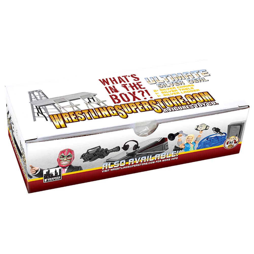 Ultimate Ladder, Table & Chairs Silver Playset for Wrestling Action Figures