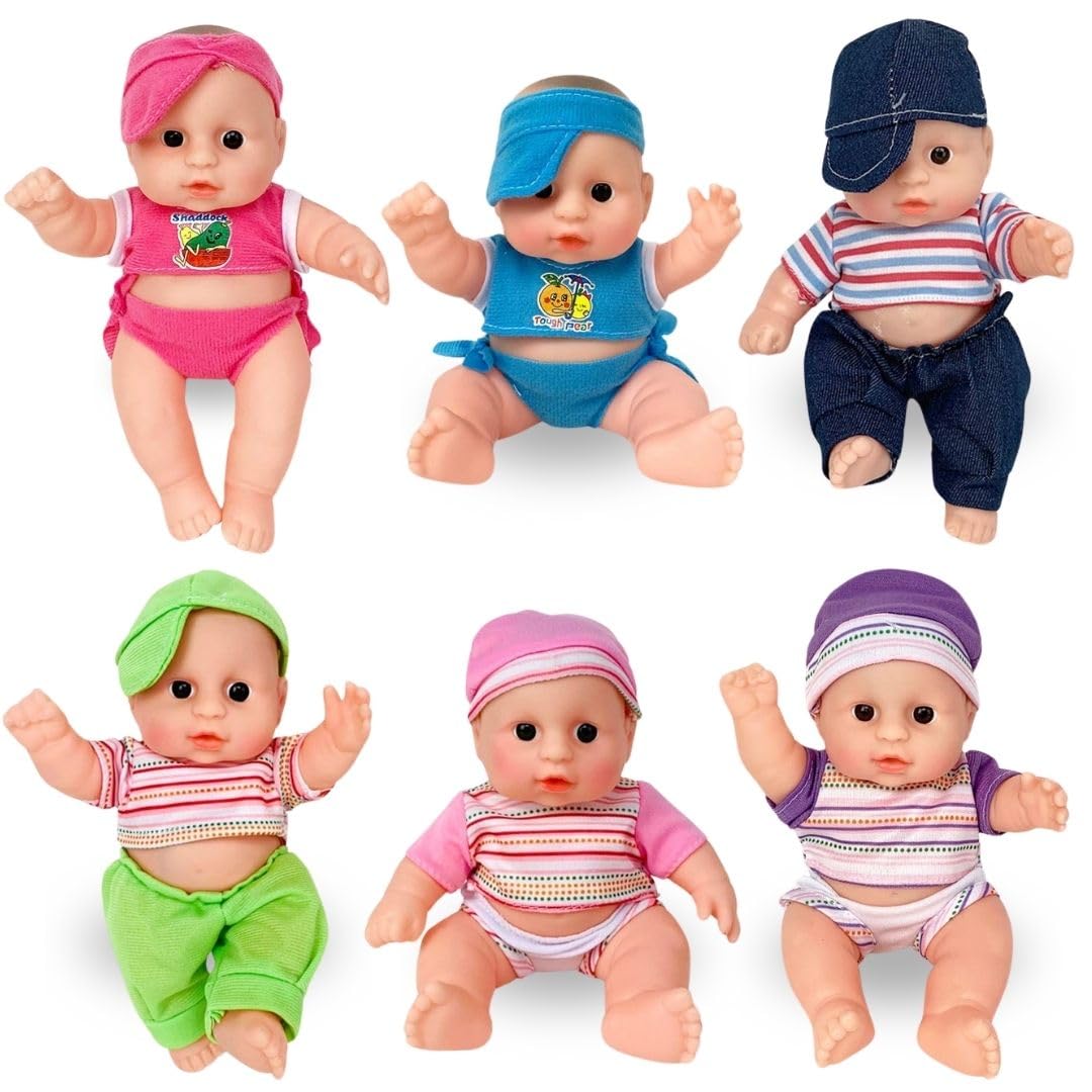 Liberty Imports 6 Pack - Baby Dolls Cute Little Vinyl 8" Infant Dolls, Mini Nursery Toys for Girls, Kids Toddlers - Bulk Gift Bundle Party Favors