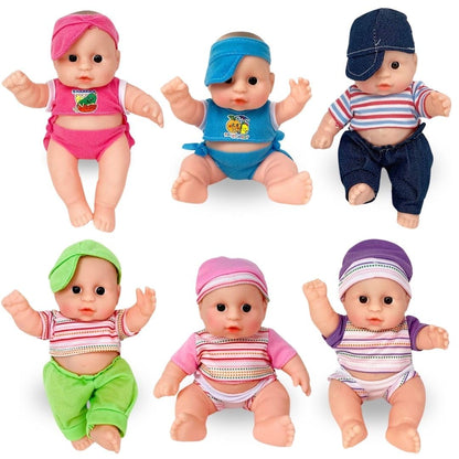 Liberty Imports 6 Pack - Baby Dolls Cute Little Vinyl 8" Infant Dolls, Mini Nursery Toys for Girls, Kids Toddlers - Bulk Gift Bundle Party Favors