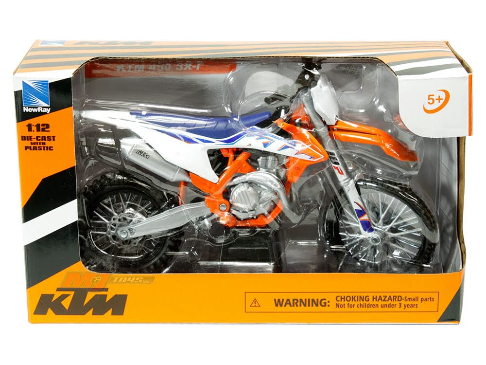 450 SX-F Dirt Bike Motorcycle Orange and White 1/12 Diecast Motorcycle Model by New Ray 58343