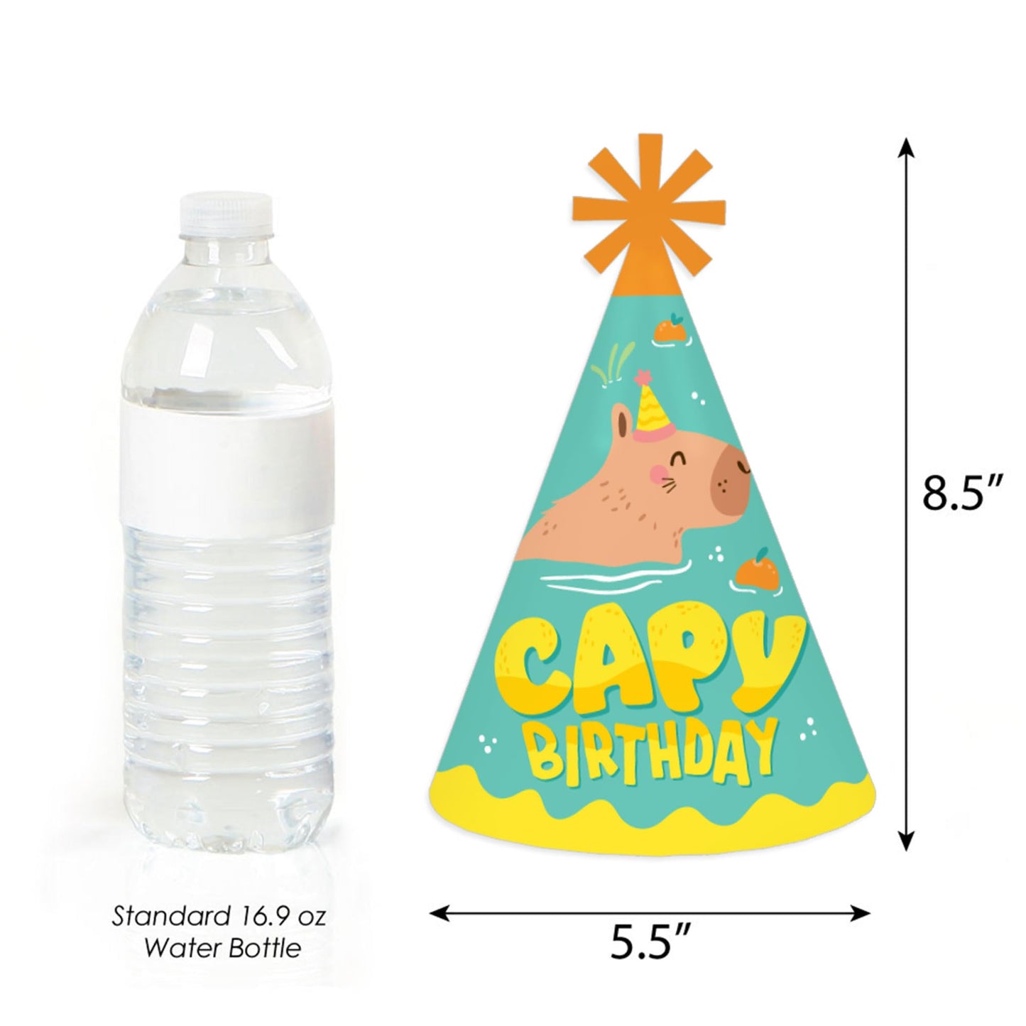 Big Dot of Happiness Capy Birthday - Cone Happy Birthday Party Hats for Kids and Adults - Set of 8 (Standard Size)