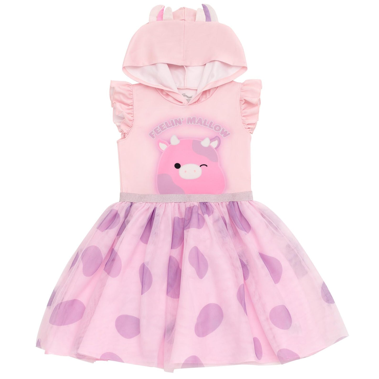 Squishmallows Patty the Cow Toddler Girls Scuba Cosplay Hooded Tulle Tutu Dress Pink 4T