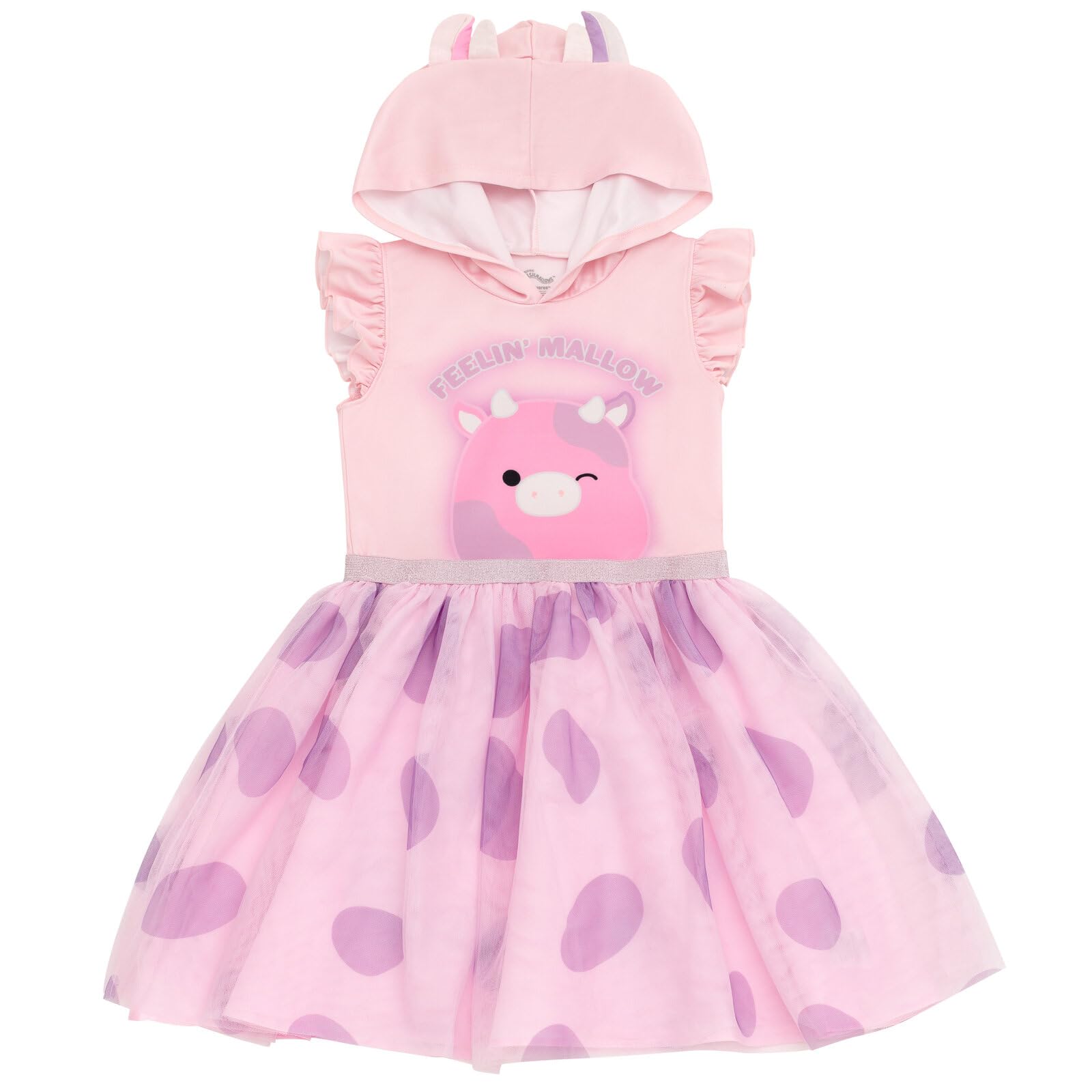 Squishmallows Patty the Cow Little Girls Scuba Cosplay Hooded Tulle Tutu Dress Pink 7-8