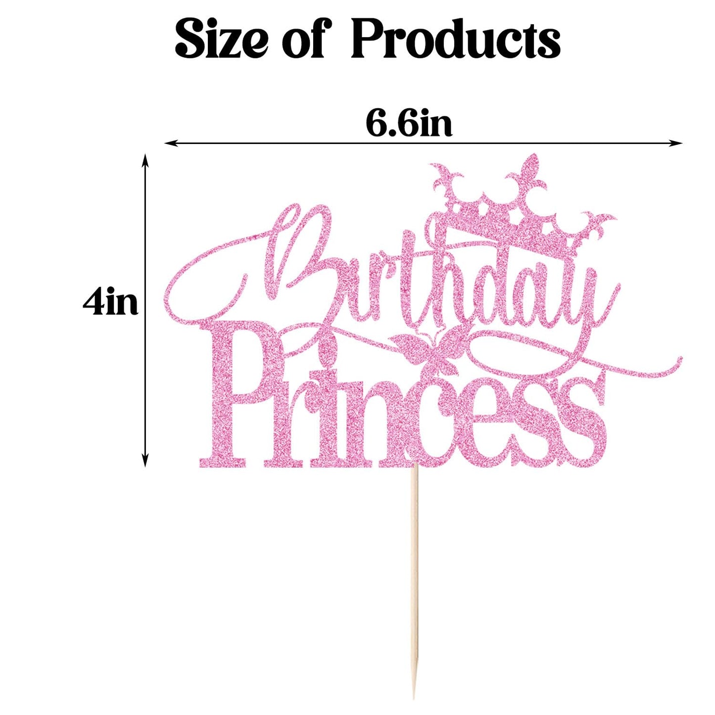 Dcokska Birthday Princess Cake Topper, Pink, Glitter Crown-