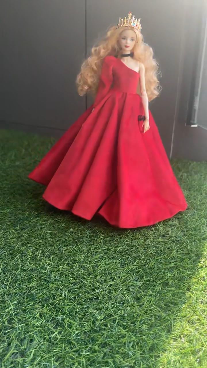 Luxury Fashion Doll Evening Dress Set, Red Velvet Gown with Black Accessories, 11.5-12 Inch Doll Size(Queen's Dress Playline