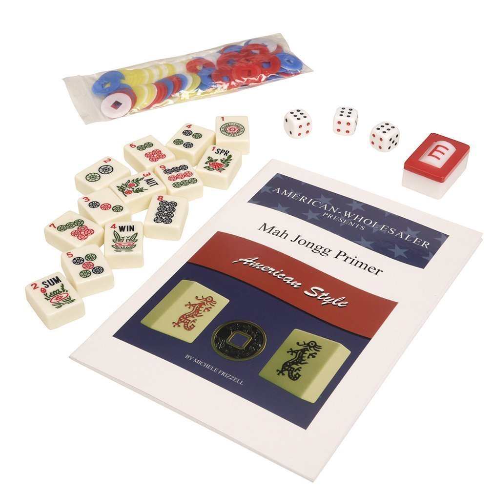 American Mah Jong Set - 166 Ivory Colored Engraved Tiles, 4 x Combo Rack/Pushers - Black Aluminum Case