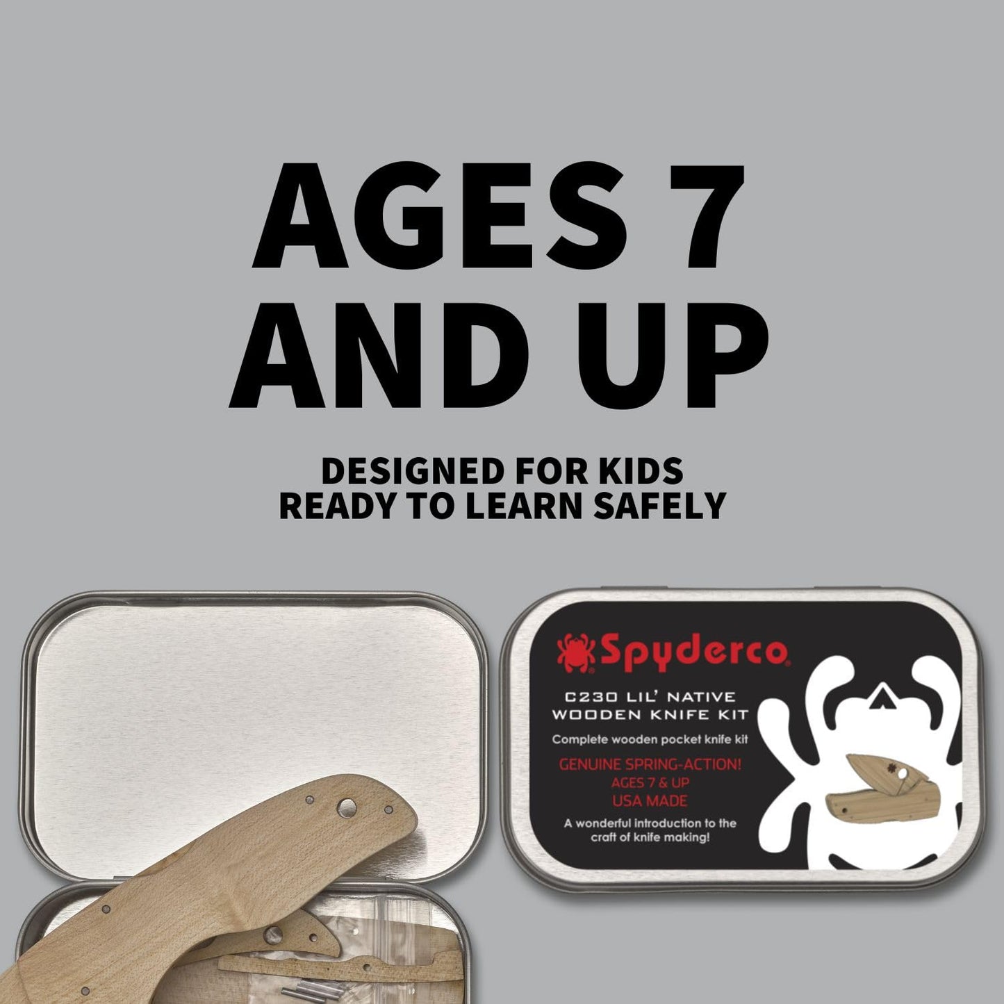Spyderco Lil Native Wooden Knife Kit - Educational DIY Crafting Project for Families, Safe Non-Sharp Design - WDKIT2