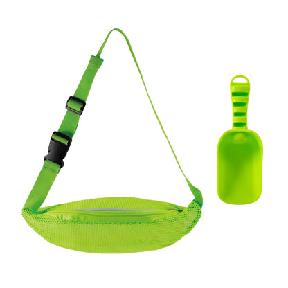 AJFHKJ Mesh Beach Bag Shell Bags for Beach with Beach Shovels Set, Adjustable Fanny Pack Seashell Bag for Collecting Seashells Rocks for Adults Boys