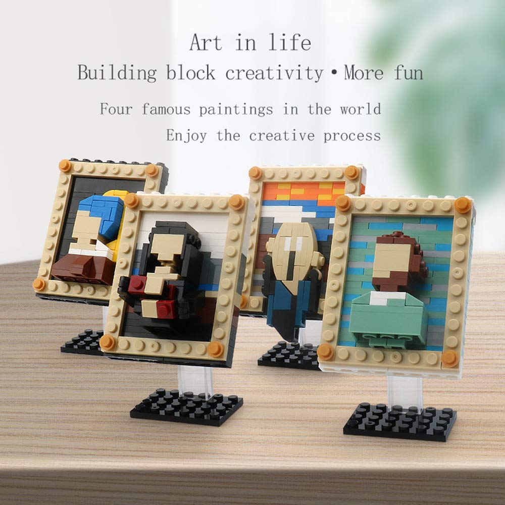 4 Pcs World Famous Painting MOC Building Blocks Toy Set, Compatible with Lego Building Set,Art Portrait Toys,Educational Classic Toy Bricks,STEM Gift