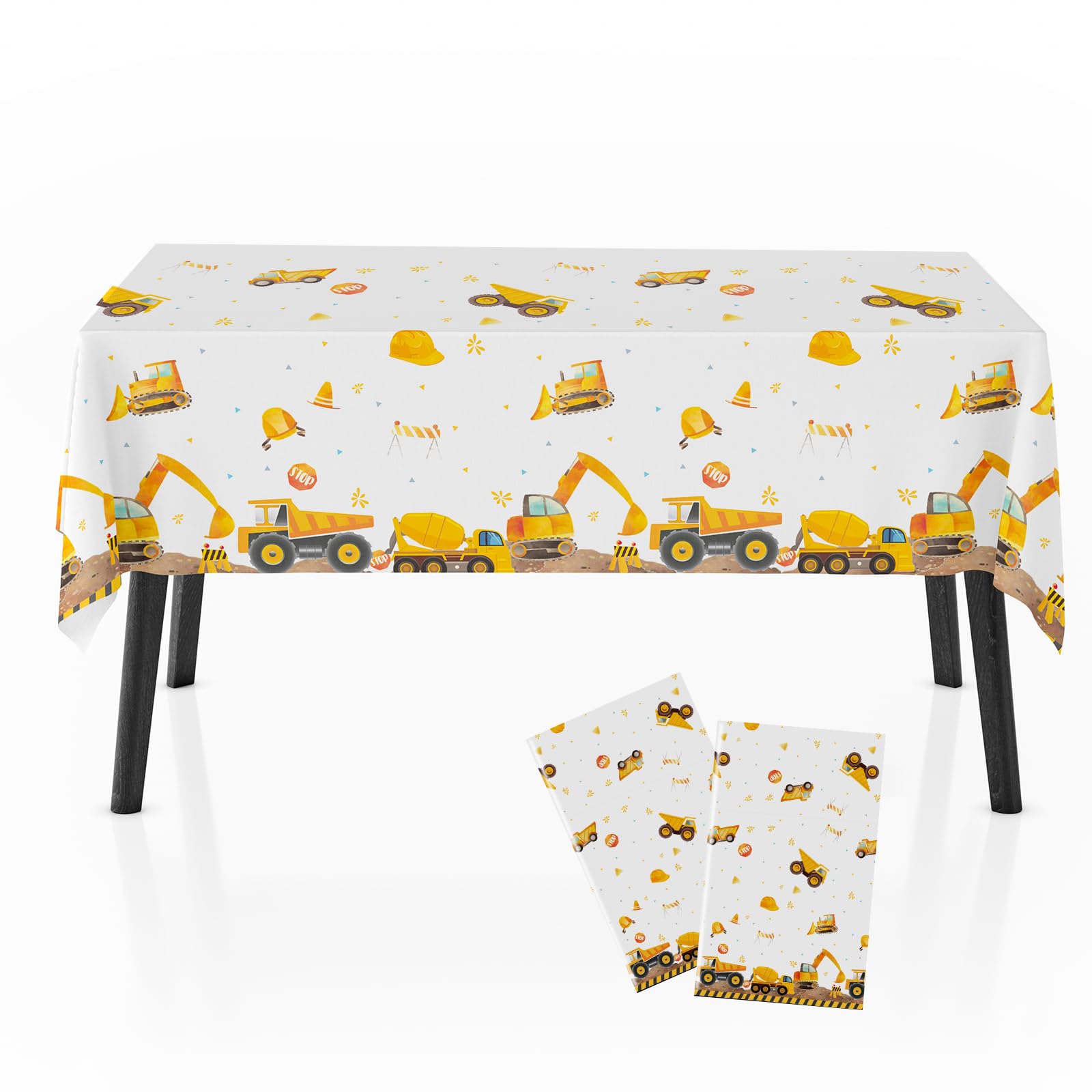 Zharkoo 2 Pack Construction Party Tablecloth, Digger and Excavator Theme Table Cover, 108x54 Inch Truck Birthday Party Decors, Rectangle Waterproof