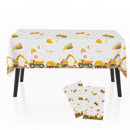 Zharkoo 2 Pack Construction Party Tablecloth, Digger and Excavator Theme Table Cover, 108x54 Inch Truck Birthday Party Decors, Rectangle Waterproof