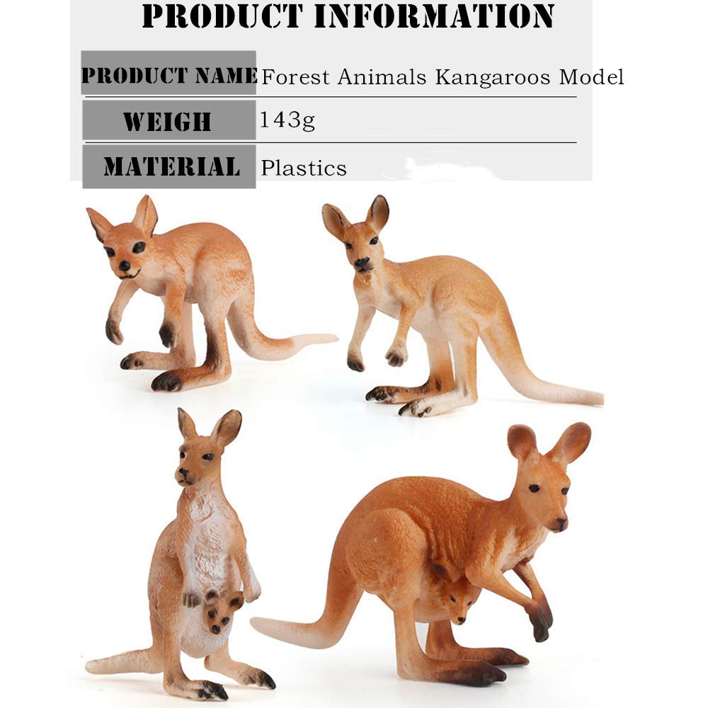 4PCS Safari Animal Figurines, Cake Topper, Toy Animals for Kids with Kangaroos