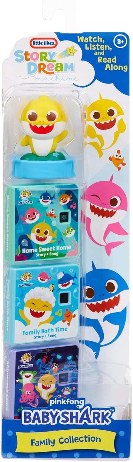 Little tikes Baby Shark Family Collection for Story Dream Machine - 3 Stories & 1 Character, Storytime Books with Audio Play Character, for Boys and
