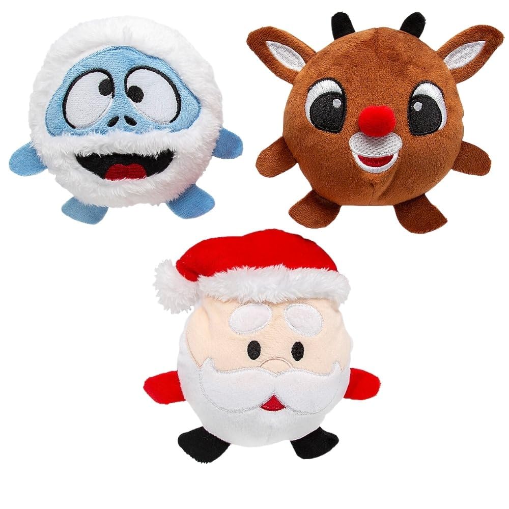 Fun Express Rudolph The Red-Nosed Reindeer Assorted Design Round Plush Stuffed Characters, 5" (12 Pcs.) - Perfect for Christmas Party Favors, Stocking