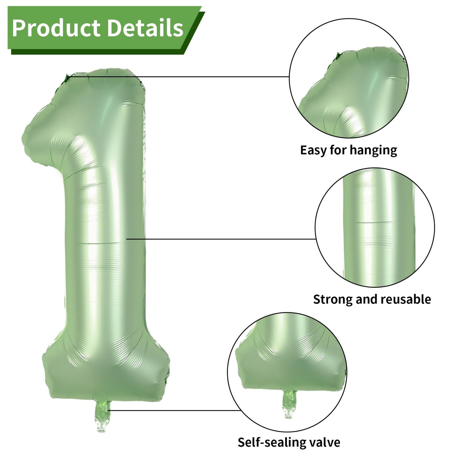 40 Inch Sage Green Number 1 Balloon, Olive Green 1st Birthday Balloons, Retro Sand White Avocado Green Gold Latex Balloons 1 Foil Balloon for Boy Girl