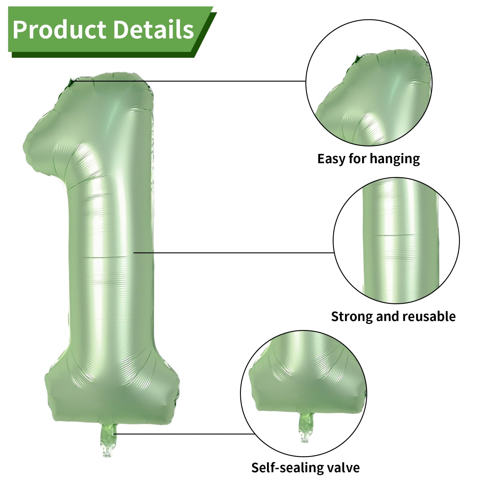 40 Inch Sage Green Number 1 Balloon, Olive Green 1st Birthday Balloons, Retro Sand White Avocado Green Gold Latex Balloons 1 Foil Balloon for Boy Girl
