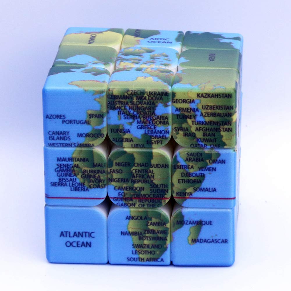 World Map Design 3X3X3 Speed Cube,Geography Learning Puzzle Toy