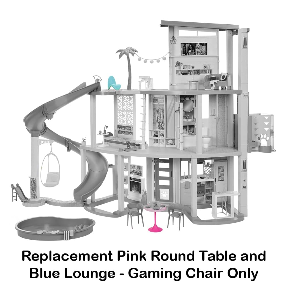 Replacement Parts for Barbie Doll Dreamhouse Doll House Playset HMX10 - Replacement Pink Round Table and Blue Lounge - Gaming Chair