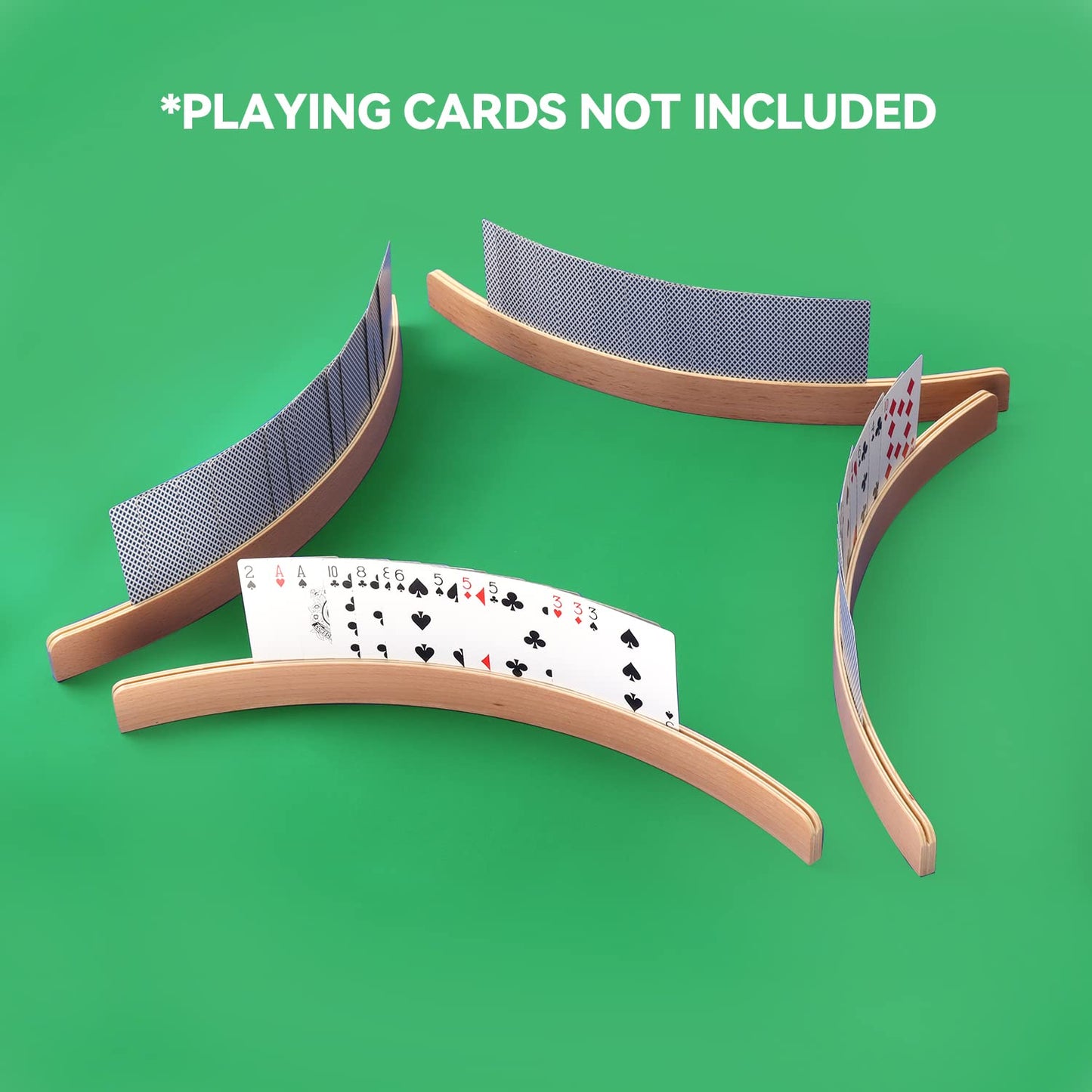 GSE Games & Sports Expert Set of 4 Playing Cards Holders, Wooden Playing Card Racks, Curved Playing Card Trays for Bridge, Hand & Foot, Rummy, UNO