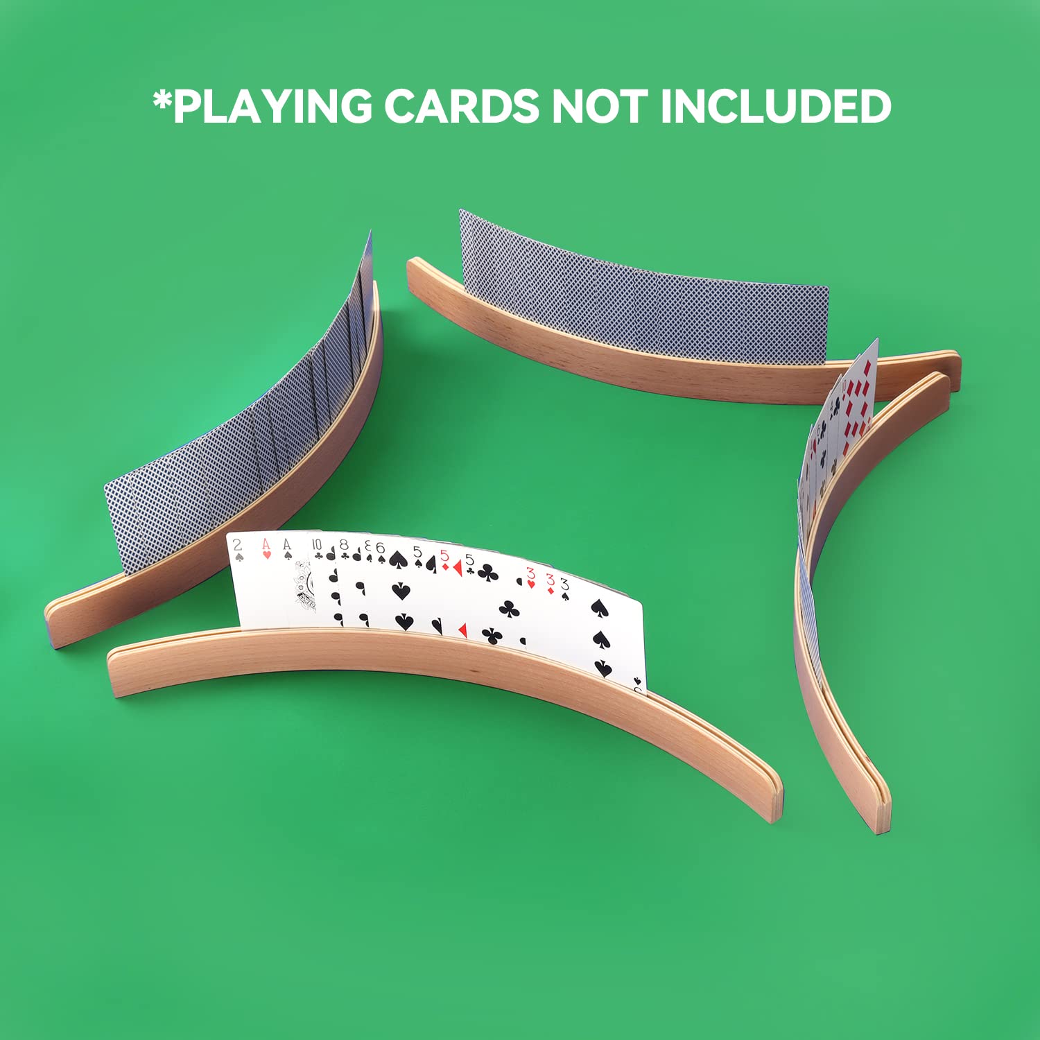 GSE Games & Sports Expert Set of 4 Playing Cards Holders, Wooden Playing Card Racks, Curved Playing Card Trays for Bridge, Hand & Foot, Rummy, UNO