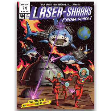 Fantasy North - Laser Sharks from Space - Comic Series - 100 Textured Matte TCG Card Sleeves - Fits Magic MTG Commander Pokemon and Other Card Games