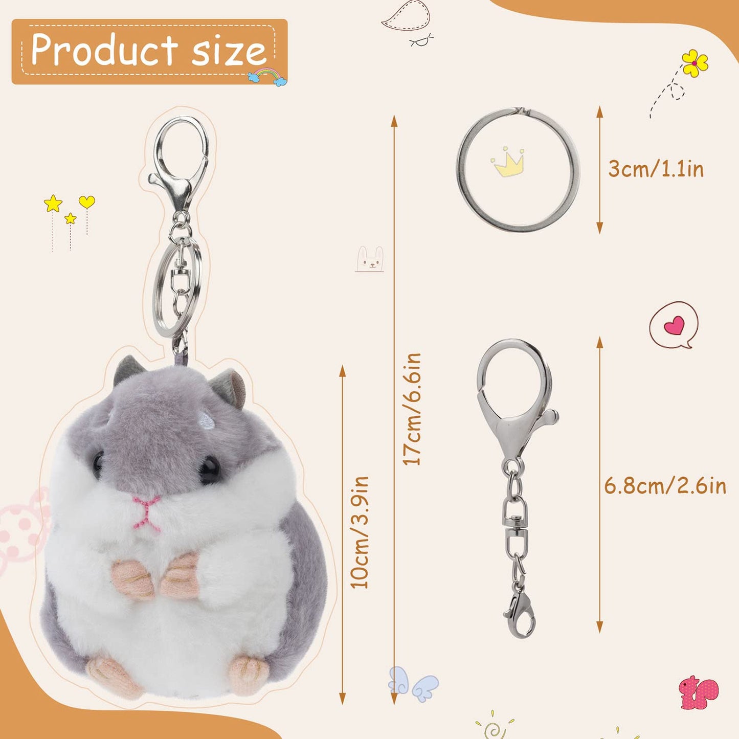 RAYNAG Set of 2 Cute Hamster Plush Keychains