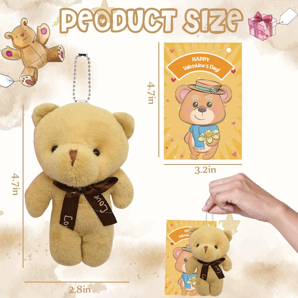 28PCS Valentine's Day Gift Cards Plush Bear Stuffed Keychain Toys, Mini Stuffed Animal Plush Toys Keychains for Kids School Classroom Rewards