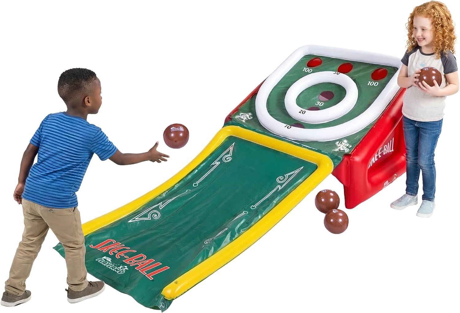 Playland Inflatable Skee Ball Game for Kids & Family - 5FT Indoor & Outdoor Arcade Toss Game with Ball Return, 4 Rubber Balls, Electric & Hand Pump