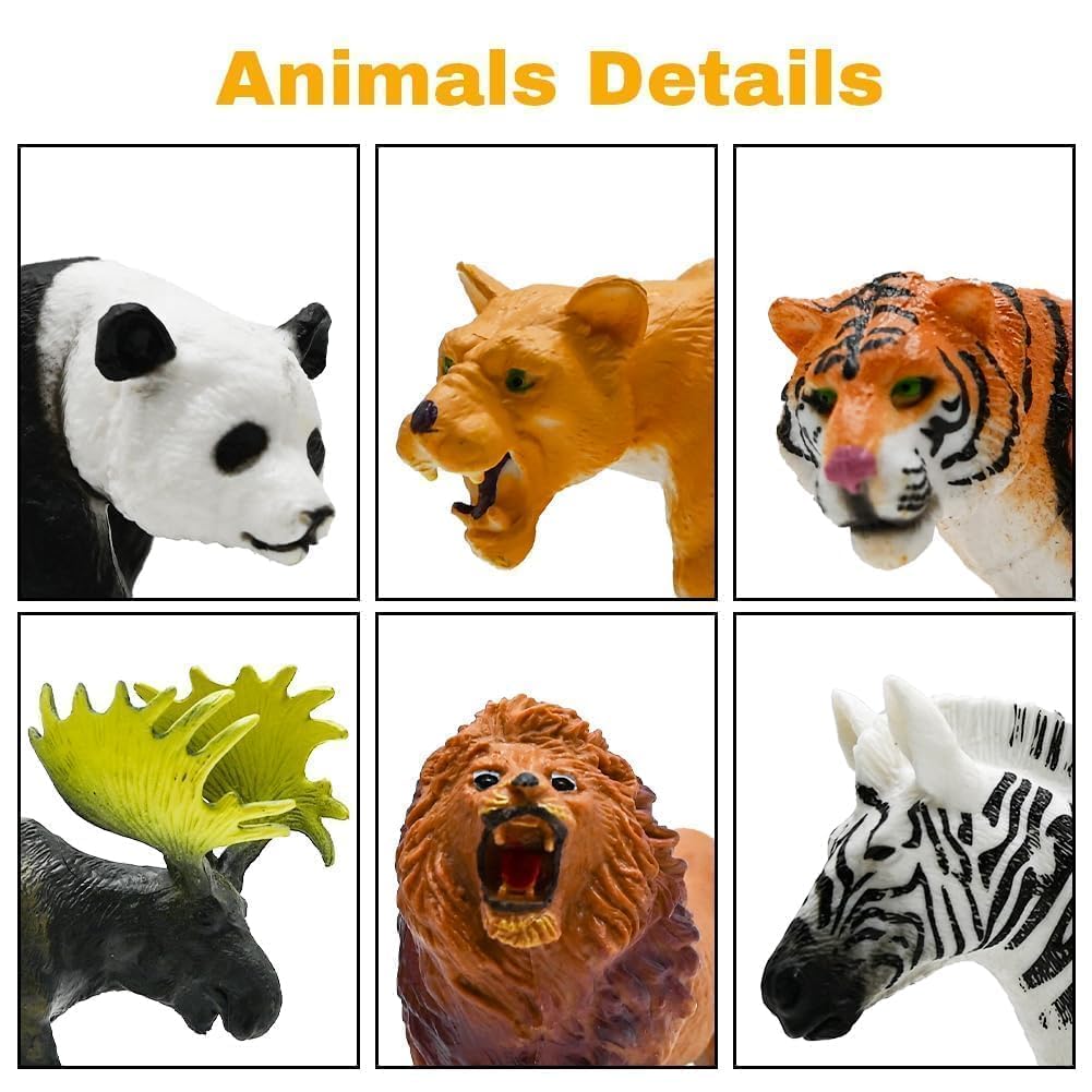 Safari Animals Figures Toys, Realistic Wild Zoo Animal Figurines, Plastic African Jungle Animals Playset for Kids Toddlers, 21Pcs Safari Toys Birthday