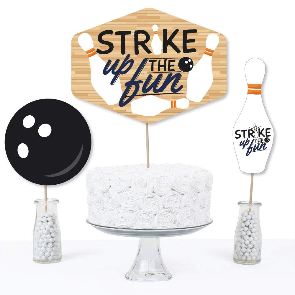 Big Dot of Happiness Strike Up the Fun - Bowling - Birthday Party or Baby Shower Centerpiece Sticks - Table Toppers - Set of 15