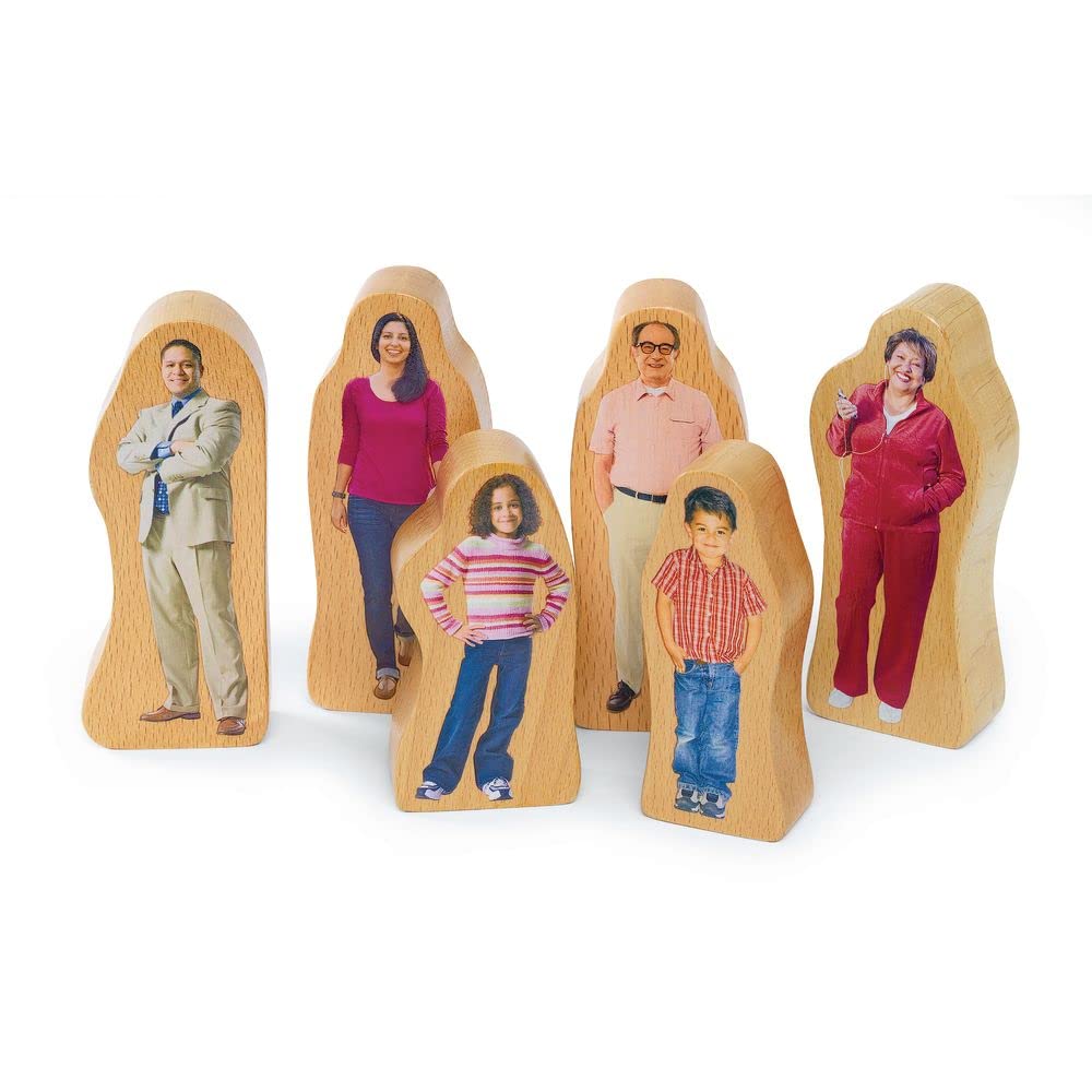 Excellerations Photo-Realistic Multicultural Wooden Block Play Families, Set of 28, Preschool Educational Toys, Toy People, Social Emotional Learning