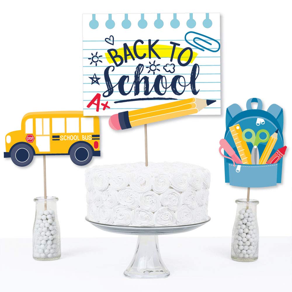 Big Dot of Happiness Back to School - First Day of School Classroom Decorations and Centerpiece Sticks - Table Toppers - Set of 15