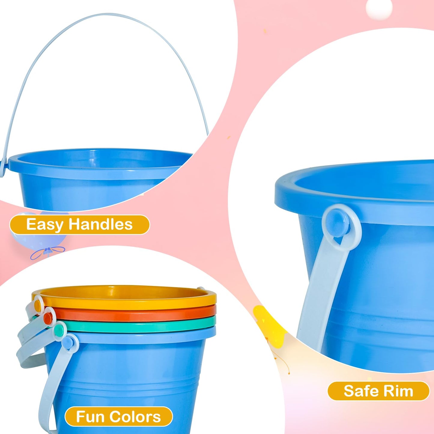 Holady 8 Inch Large Sand Beach Buckets Pail,Sand Bucket Water Bucket for Beach Fun Great Summer Party Accessory