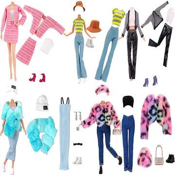 Doll Clothes, 5 Sets Outfits Winter Dresses Pants Windbreaker Hat for 11.5 inch Dolls Accessories Random Style (G)