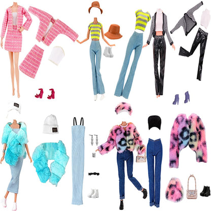 Doll Clothes, 5 Sets Outfits Winter Dresses Pants Windbreaker Hat for 11.5 inch Dolls Accessories Random Style (G)