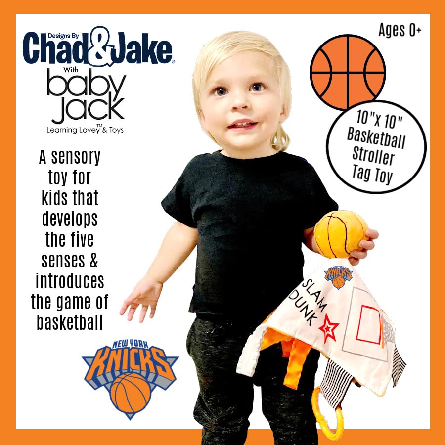 The Learning Lovey New York Knicks Baby Tag Toy - NBA Basketball - Baby Sensory Crinkle Toys - Soft & Safe - Ideal Baby Stroller Toy - BPA Free