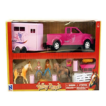 Pink Pick Up Truck & Trailer Horse Set