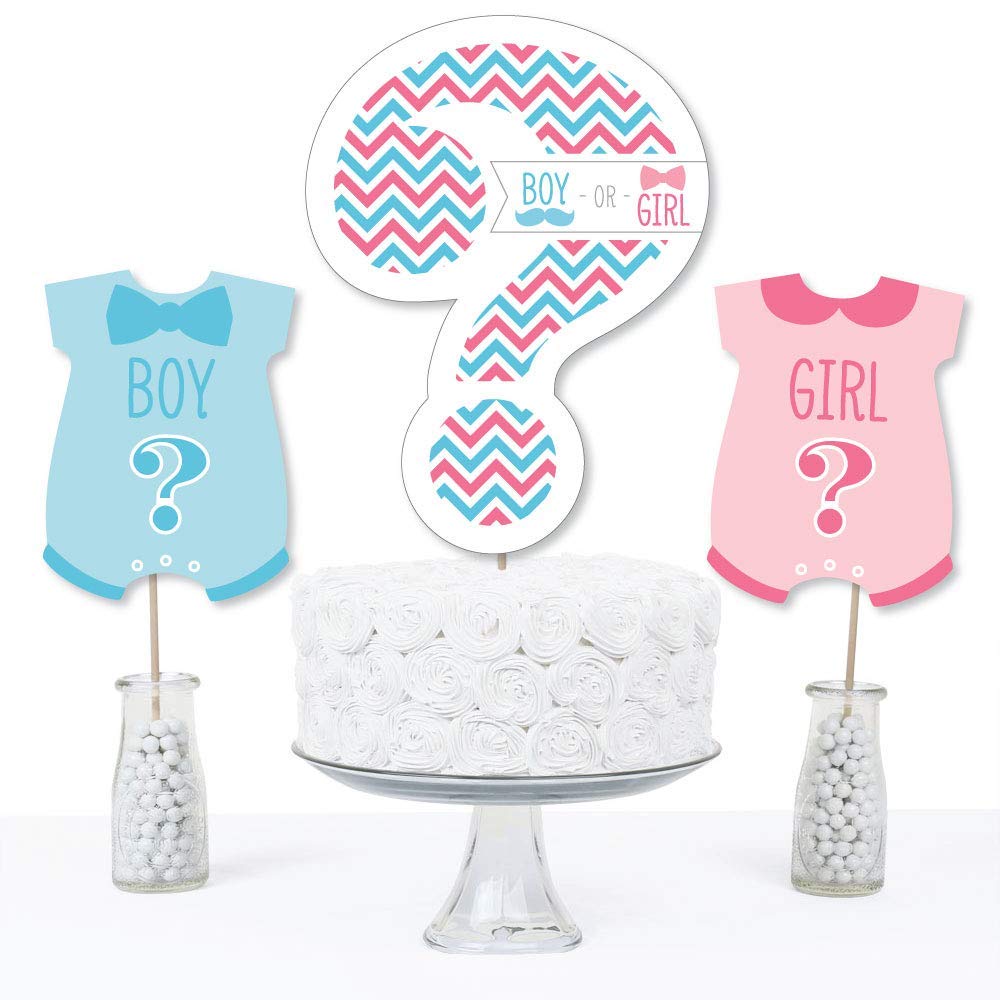 Big Dot of Happiness Chevron Gender Reveal - Gender Reveal Party Centerpiece Sticks - Table Toppers - Set of 15