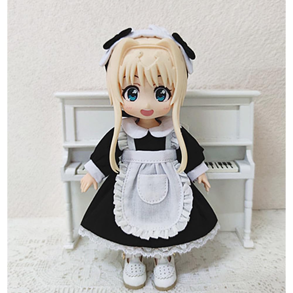 niannyyhouse OB11 Doll Clothes Headdress Dress Apron, 1/12 Scale Maid Set, Action Figure Outfit (Black)